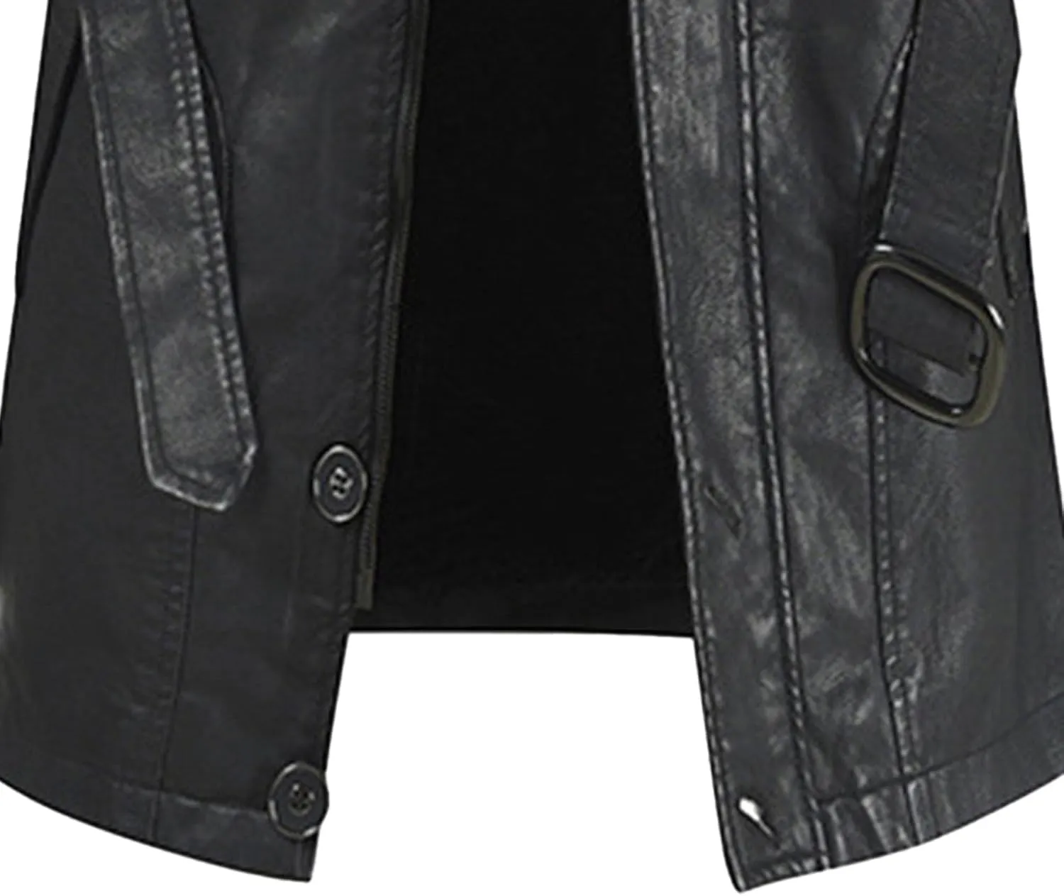 Men Pu Leather Zipper Trench Coat Hooded Casual Motorcycle Long Leather Jacket Vintage Biker Windbreaker With Belt