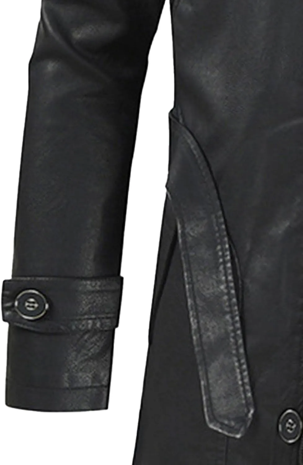 Men Pu Leather Zipper Trench Coat Hooded Casual Motorcycle Long Leather Jacket Vintage Biker Windbreaker With Belt