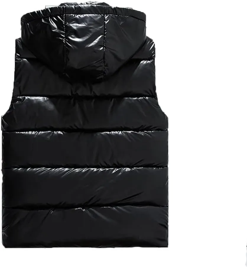 Men Removable Hooded Vest Thicken Warm Cotton-Padded Vest Solid Color Big Pockets Waistcoat