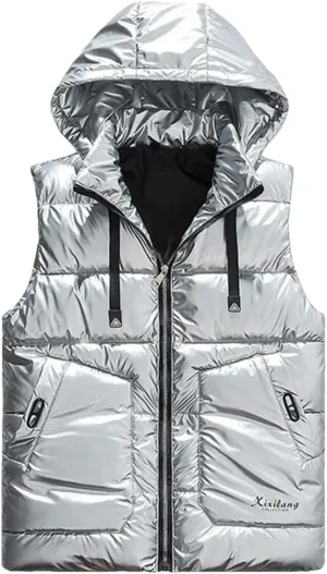 Men Removable Hooded Vest Thicken Warm Cotton-Padded Vest Solid Color Big Pockets Waistcoat