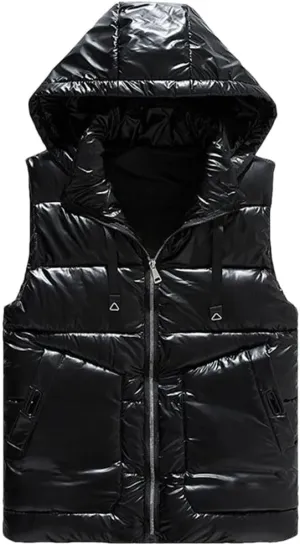 Men Removable Hooded Vest Thicken Warm Cotton-Padded Vest Solid Color Big Pockets Waistcoat