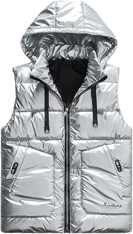 Men Removable Hooded Vest Thicken Warm Cotton-Padded Vest Solid Color Big Pockets Waistcoat