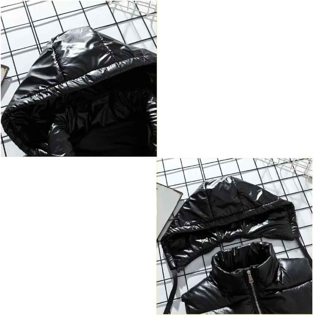 Men Removable Hooded Vest Thicken Warm Cotton-Padded Vest Solid Color Big Pockets Waistcoat