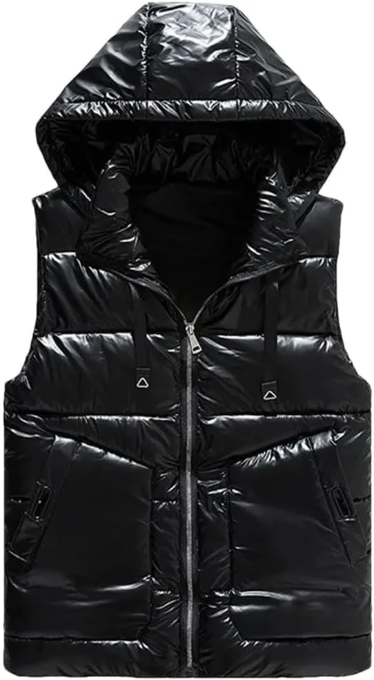 Men Removable Hooded Vest Thicken Warm Cotton-Padded Vest Solid Color Big Pockets Waistcoat