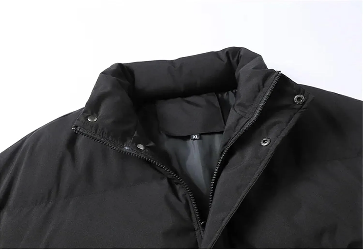 Men Solid Color Button Stand Collar Cotton-Padded Thick Casual Warm Long Sleeve Parka Coat