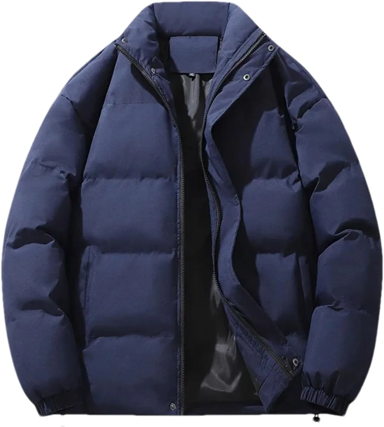 Men Solid Color Button Stand Collar Cotton-Padded Thick Casual Warm Long Sleeve Parka Coat