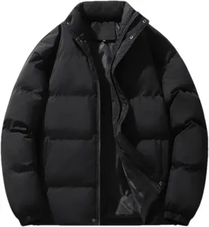 Men Solid Color Button Stand Collar Cotton-Padded Thick Casual Warm Long Sleeve Parka Coat