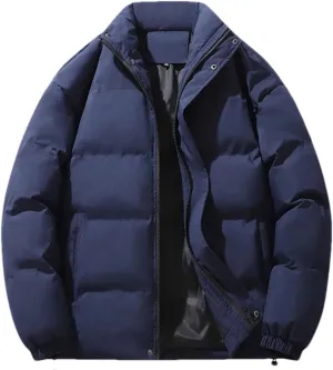 Men Solid Color Button Stand Collar Cotton-Padded Thick Casual Warm Long Sleeve Parka Coat