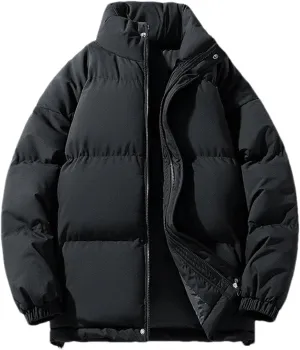 Men Stand Colar Solid Color Cotton-Padded Thick Warm Casual Long Sleeve Parka Coat