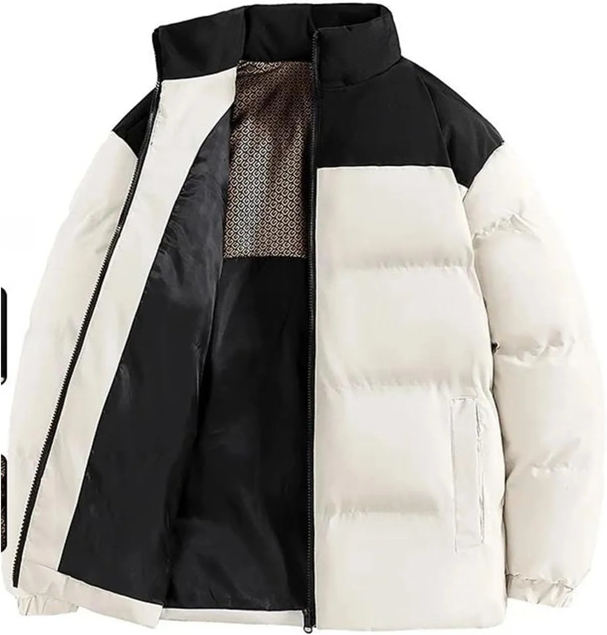 Men Stand Collar Long Sleeve Cotton-Padded Vintage Thickened Warm Zipper Parka Coat
