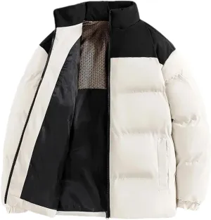 Men Stand Collar Long Sleeve Cotton-Padded Vintage Thickened Warm Zipper Parka Coat