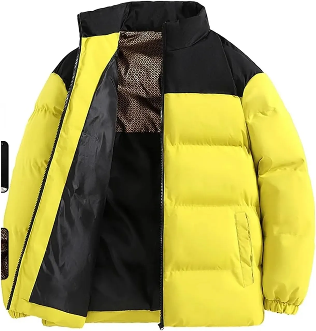 Men Stand Collar Long Sleeve Cotton-Padded Vintage Thickened Warm Zipper Parka Coat