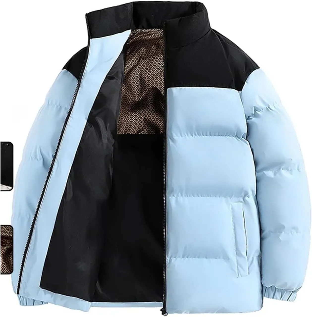 Men Stand Collar Long Sleeve Cotton-Padded Vintage Thickened Warm Zipper Parka Coat