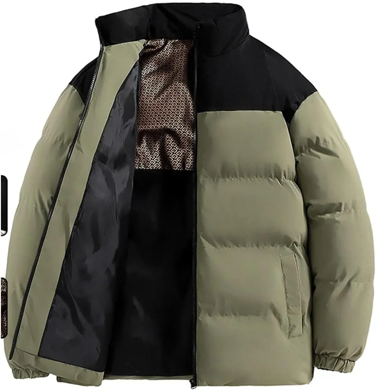 Men Stand Collar Long Sleeve Cotton-Padded Vintage Thickened Warm Zipper Parka Coat