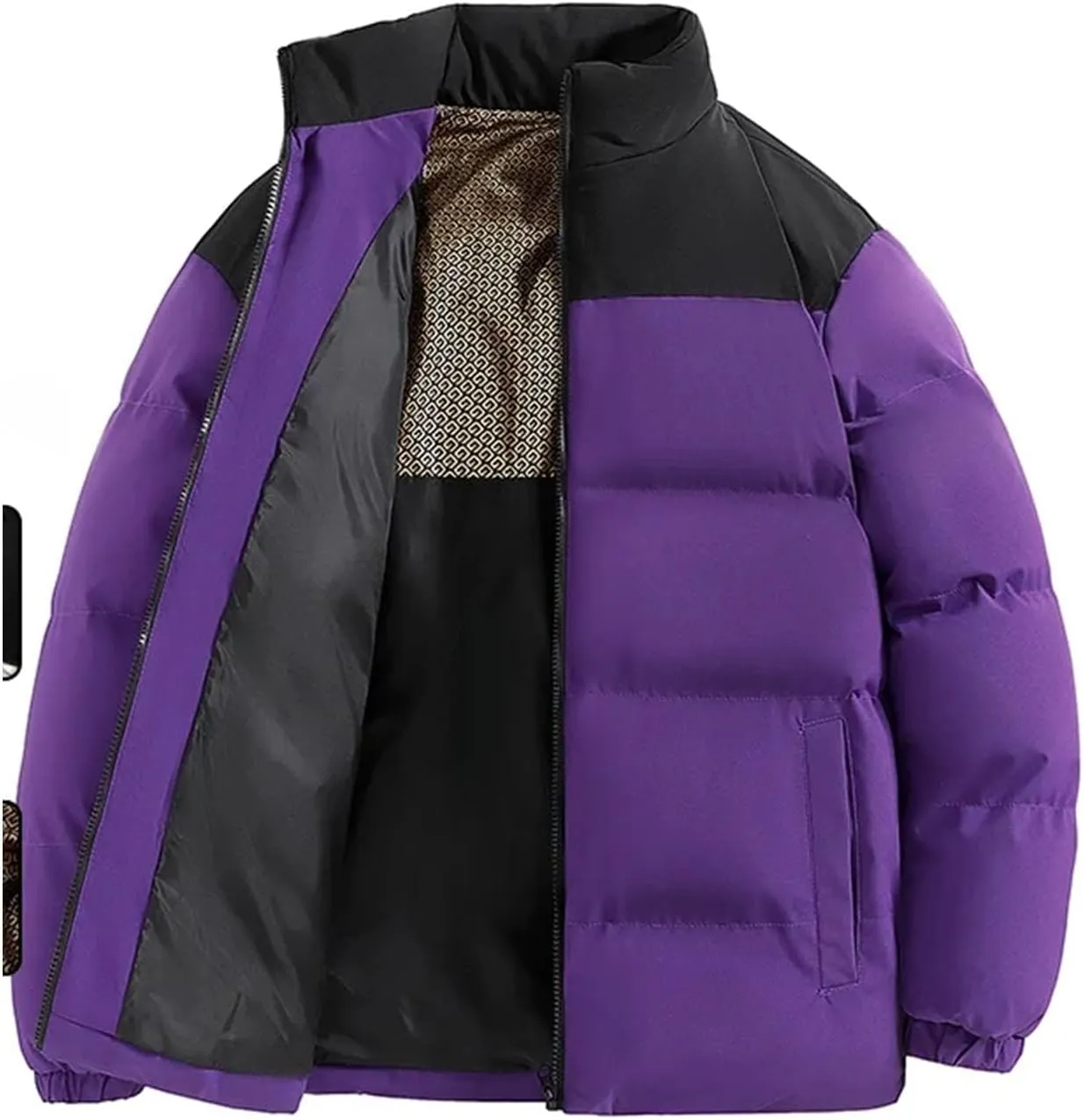 Men Stand Collar Long Sleeve Cotton-Padded Vintage Thickened Warm Zipper Parka Coat