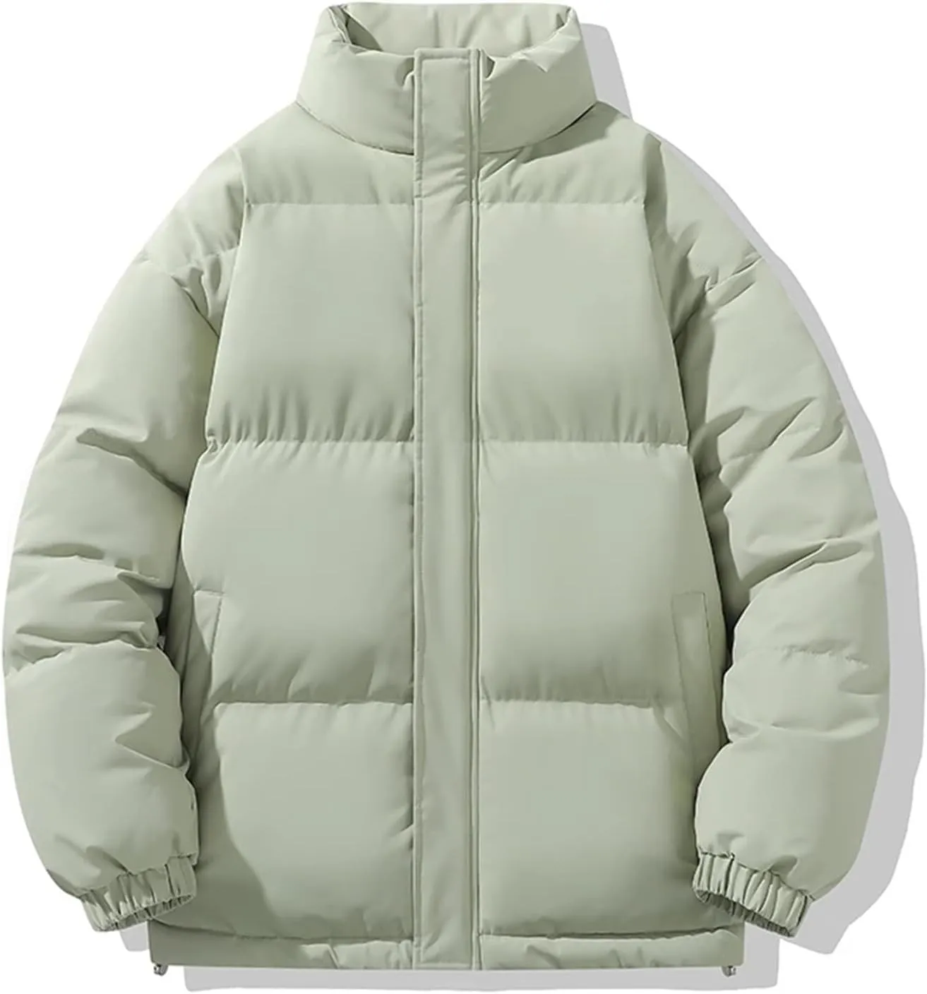 Men Stand Collar Solid Color Cotton-Padded Thicken Warm Casual Zipper Long Sleeve Parka Coat