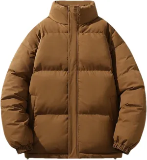 Men Stand Collar Solid Color Cotton-Padded Thicken Warm Casual Zipper Long Sleeve Parka Coat