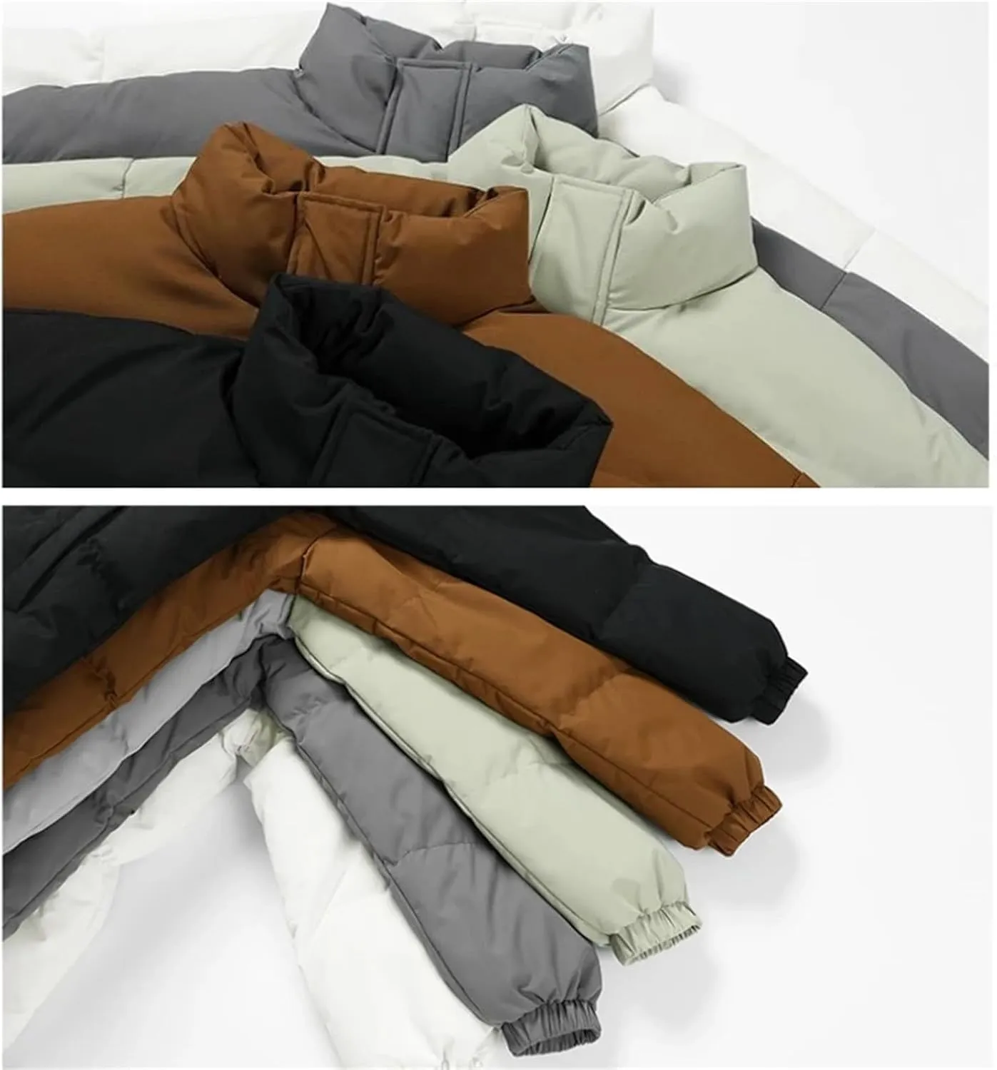 Men Stand Collar Solid Color Cotton-Padded Thicken Warm Casual Zipper Long Sleeve Parka Coat