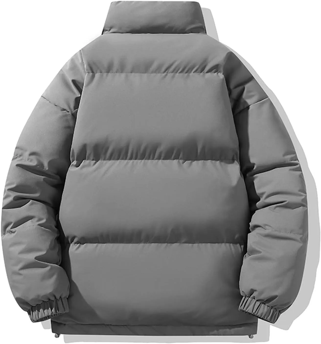 Men Stand Collar Solid Color Cotton-Padded Thicken Warm Casual Zipper Long Sleeve Parka Coat