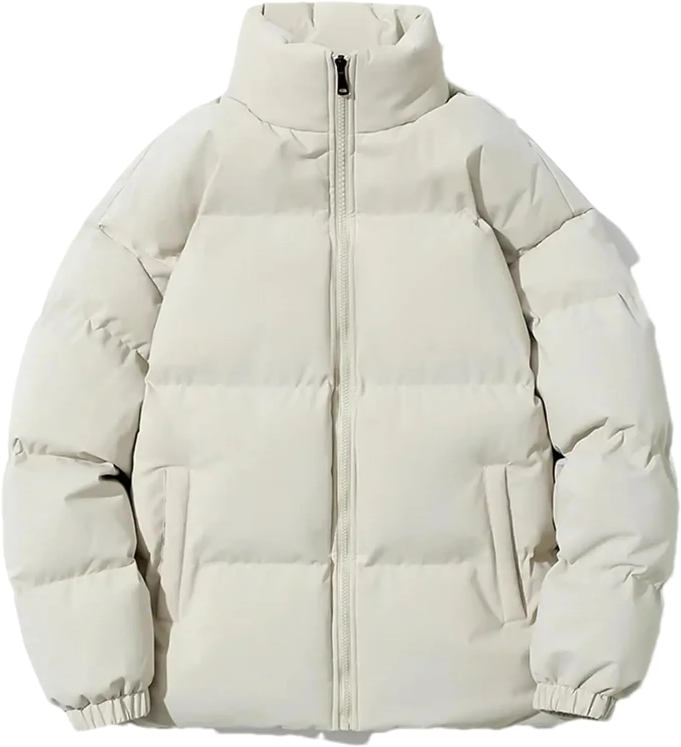Men Stand Collar Solid Zipper Cotton-Padded Thickened Warm Outdoor Casual Parka Coat