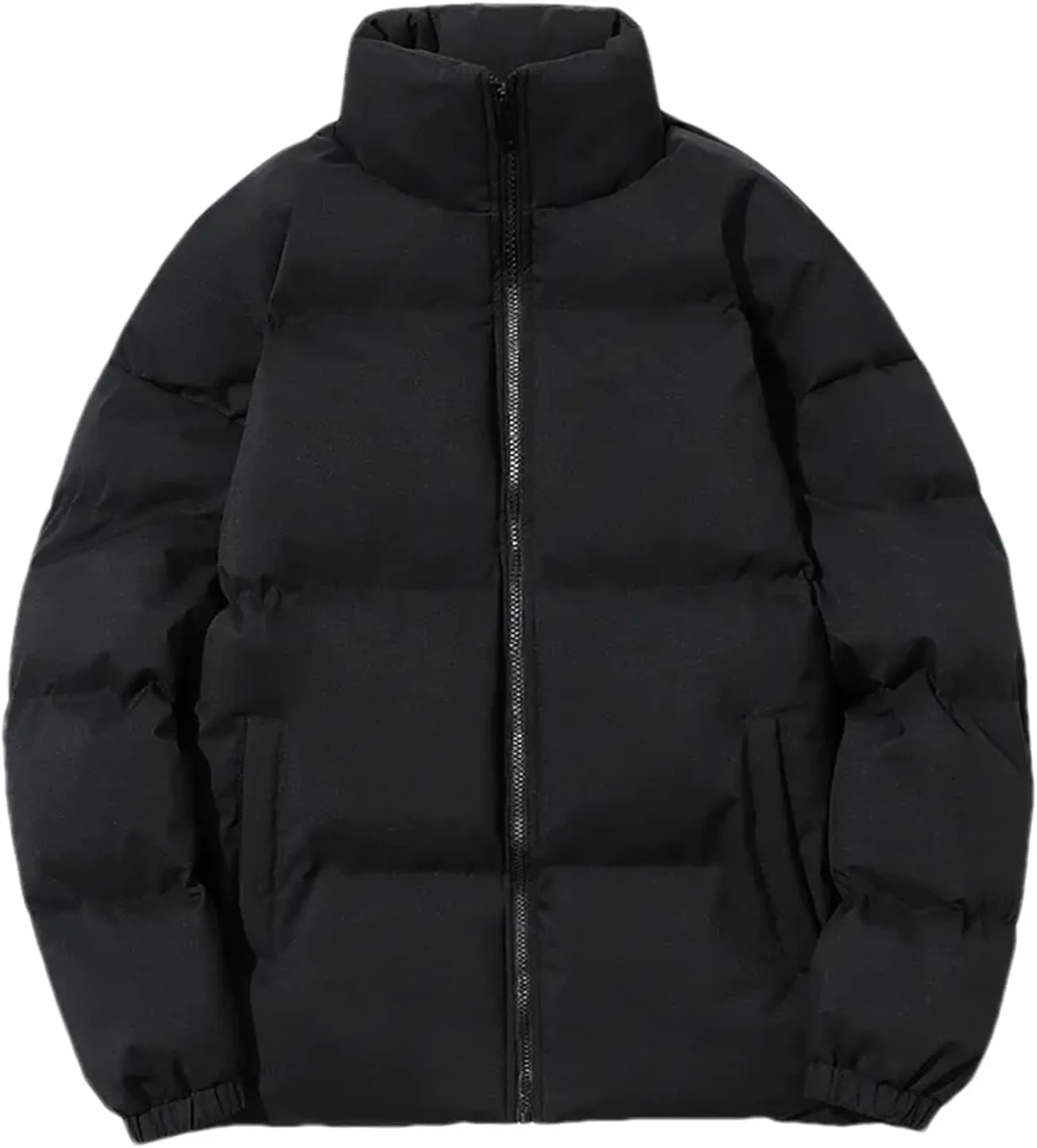 Men Stand Collar Solid Zipper Cotton-Padded Thickened Warm Outdoor Casual Parka Coat