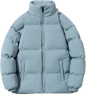 Men Stand Collar Solid Zipper Cotton-Padded Thickened Warm Outdoor Casual Parka Coat