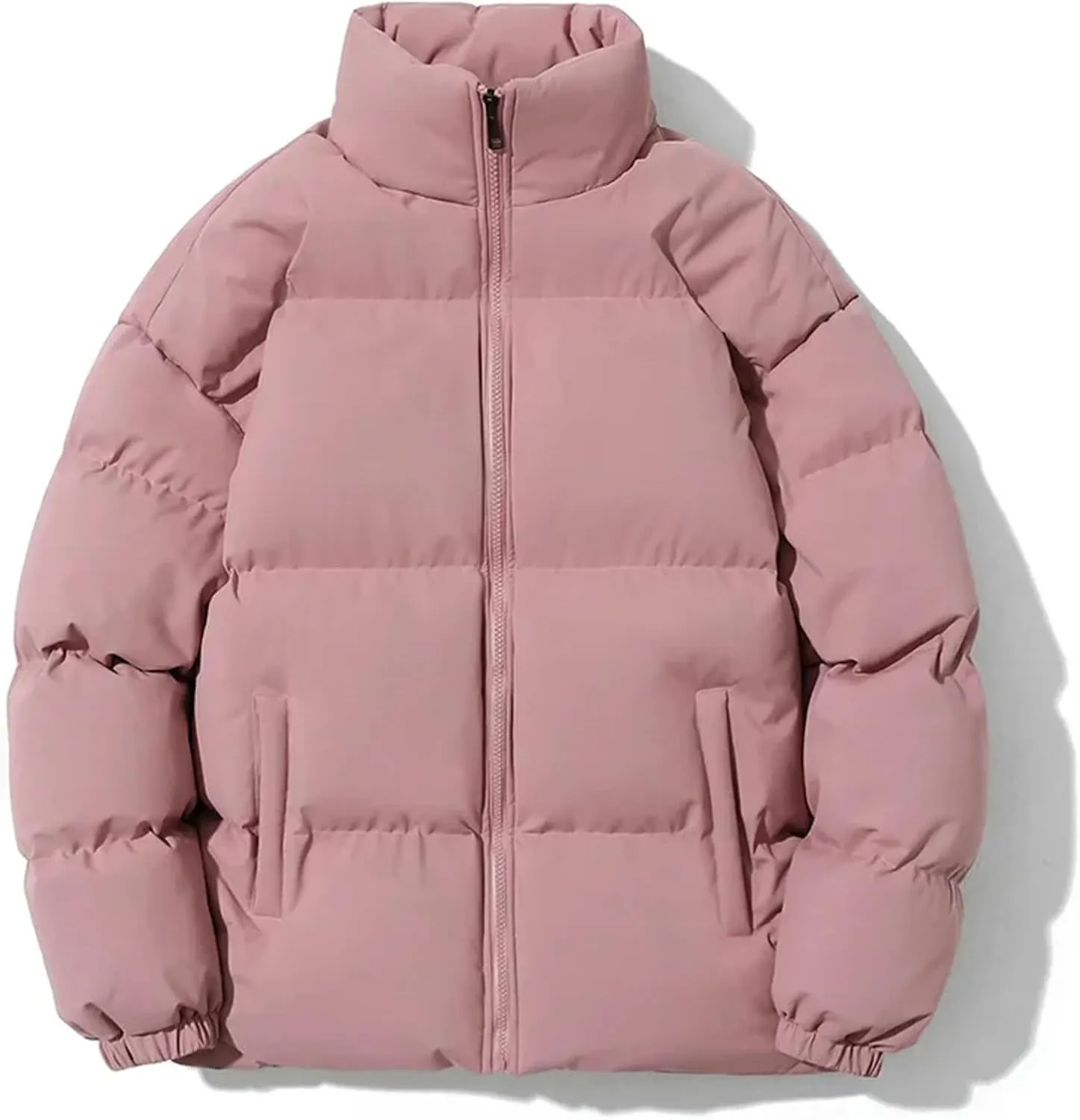 Men Stand Collar Solid Zipper Cotton-Padded Thickened Warm Outdoor Casual Parka Coat