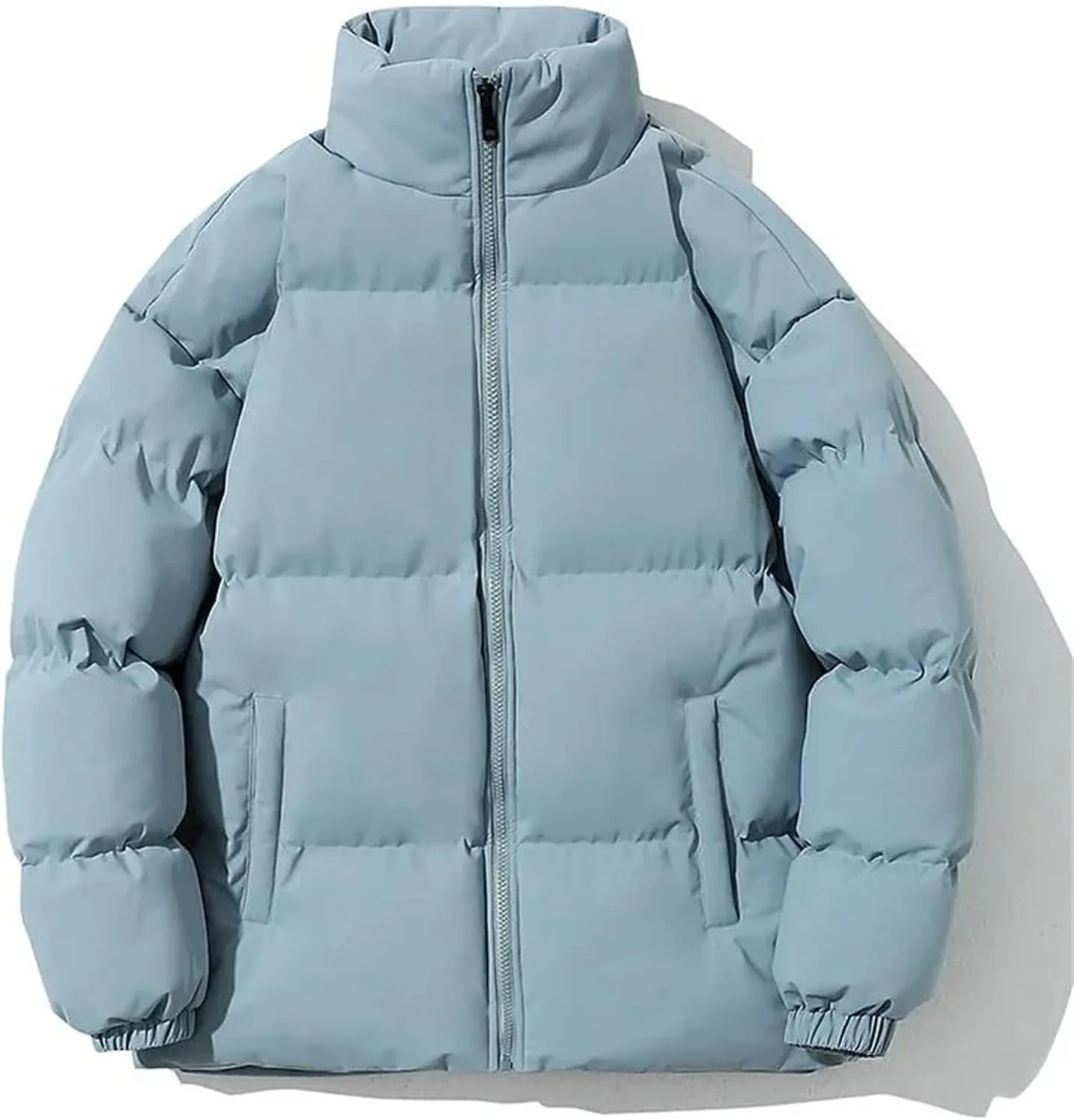 Men Stand Collar Solid Zipper Cotton-Padded Thickened Warm Outdoor Casual Parka Coat