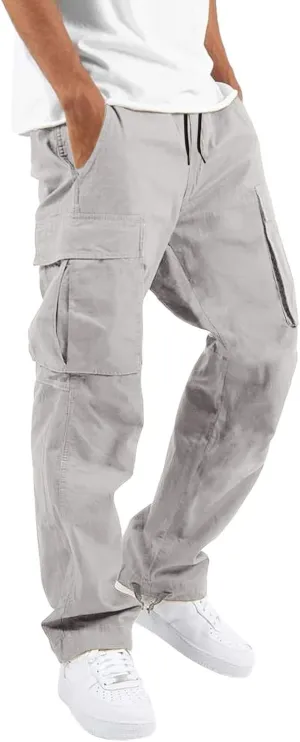 Men's 2023 Relaxed Fit Cargo Pants Elastic Waist Drawstring Wide Leg Trousers Lightweight Quick Dry Jogger Pant