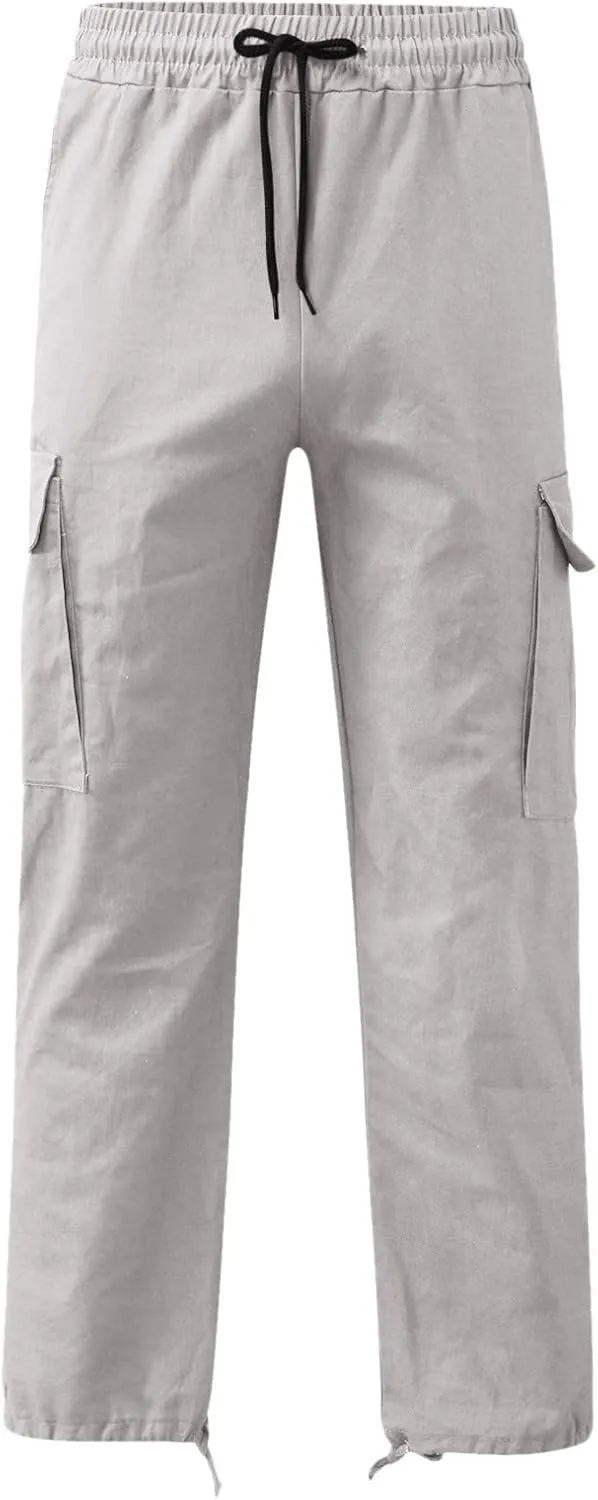 Men's 2023 Relaxed Fit Cargo Pants Elastic Waist Drawstring Wide Leg Trousers Lightweight Quick Dry Jogger Pant