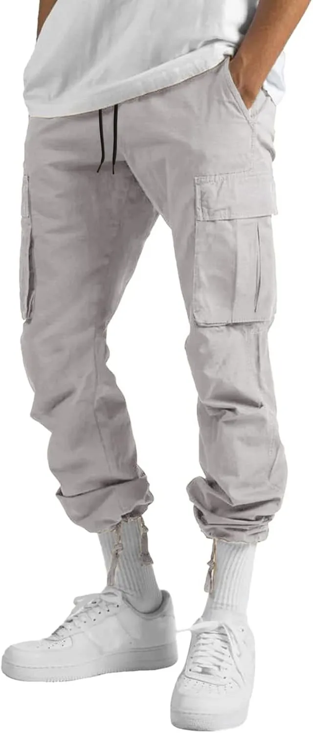 Men's 2023 Relaxed Fit Cargo Pants Elastic Waist Drawstring Wide Leg Trousers Lightweight Quick Dry Jogger Pant