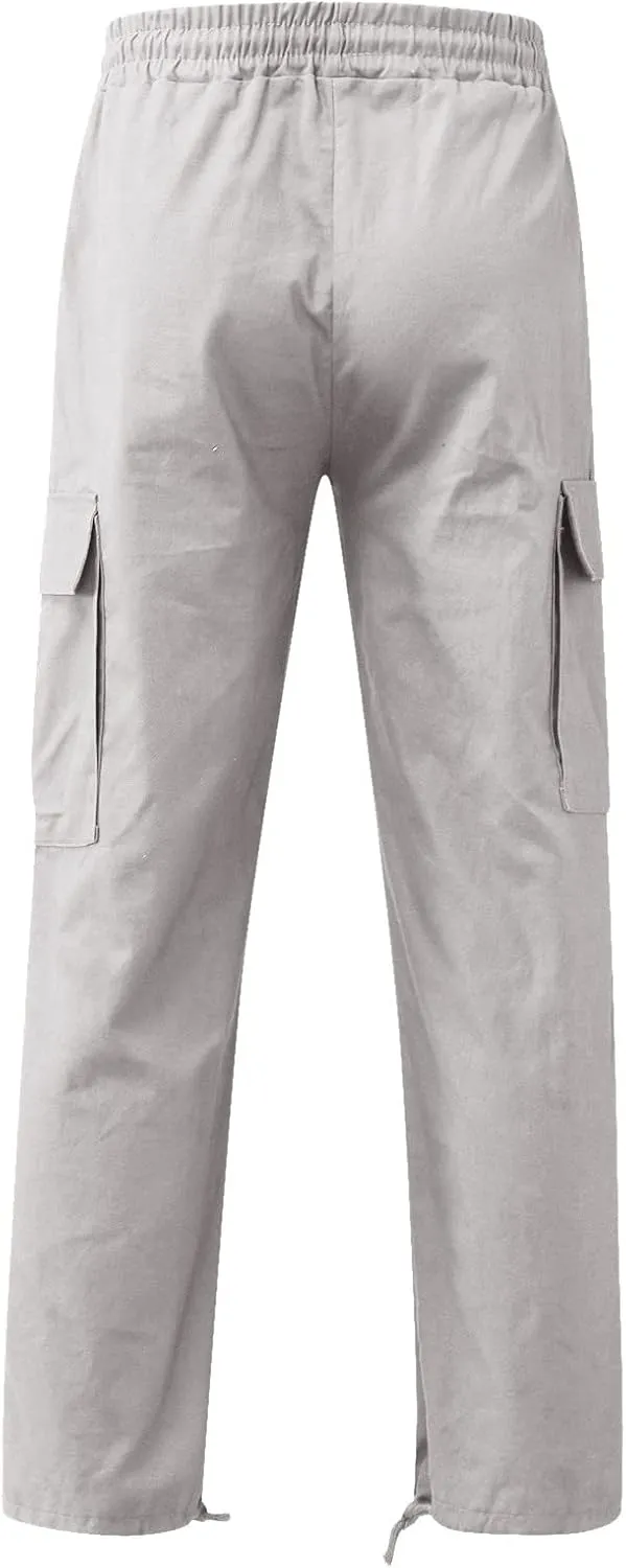 Men's 2023 Relaxed Fit Cargo Pants Elastic Waist Drawstring Wide Leg Trousers Lightweight Quick Dry Jogger Pant