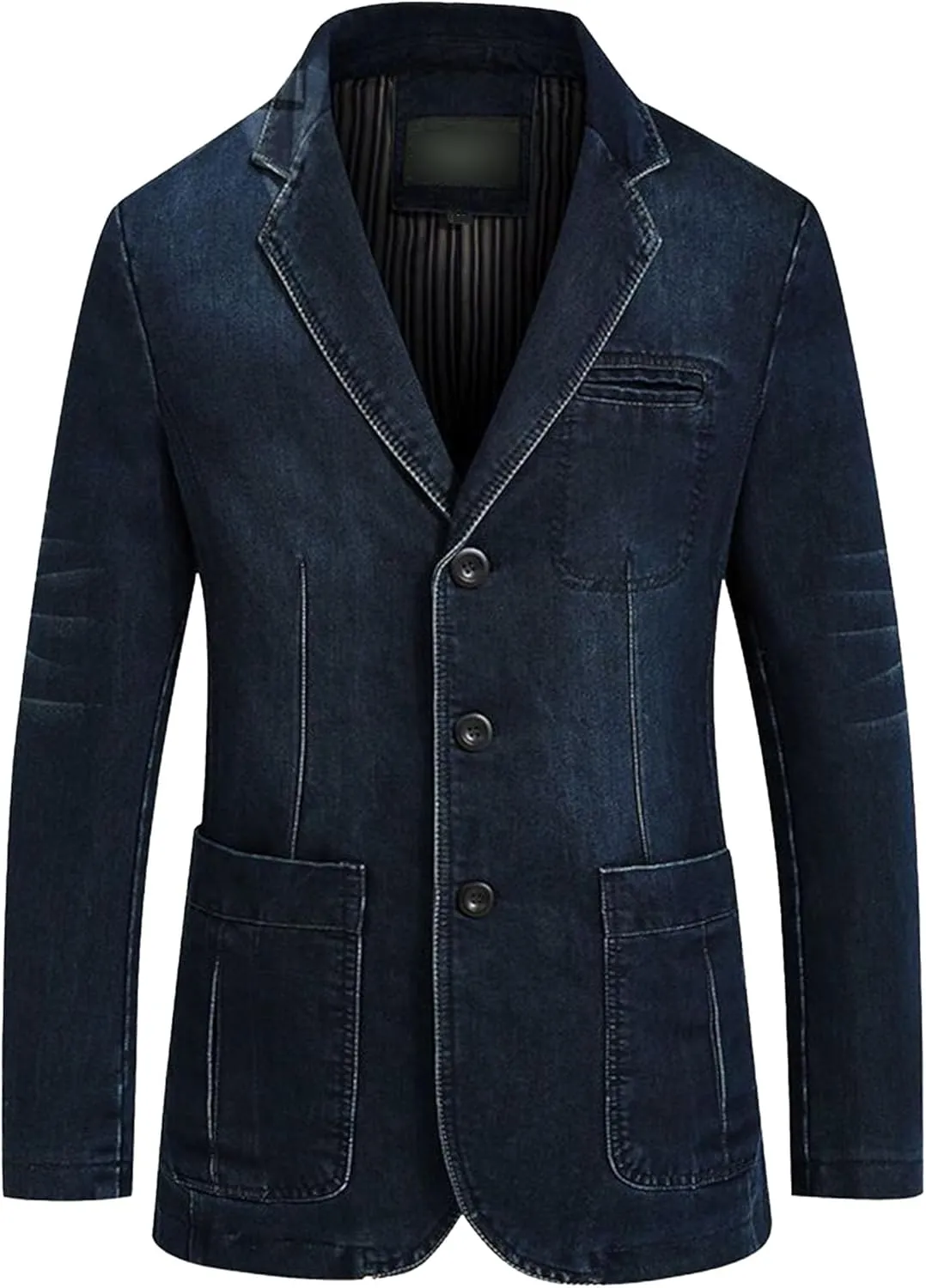 Men's 3 Buttons Denim Blazer Classic Notched Collar Jean Suit Jacket Distressed Casual Denim Jacket with Pockets