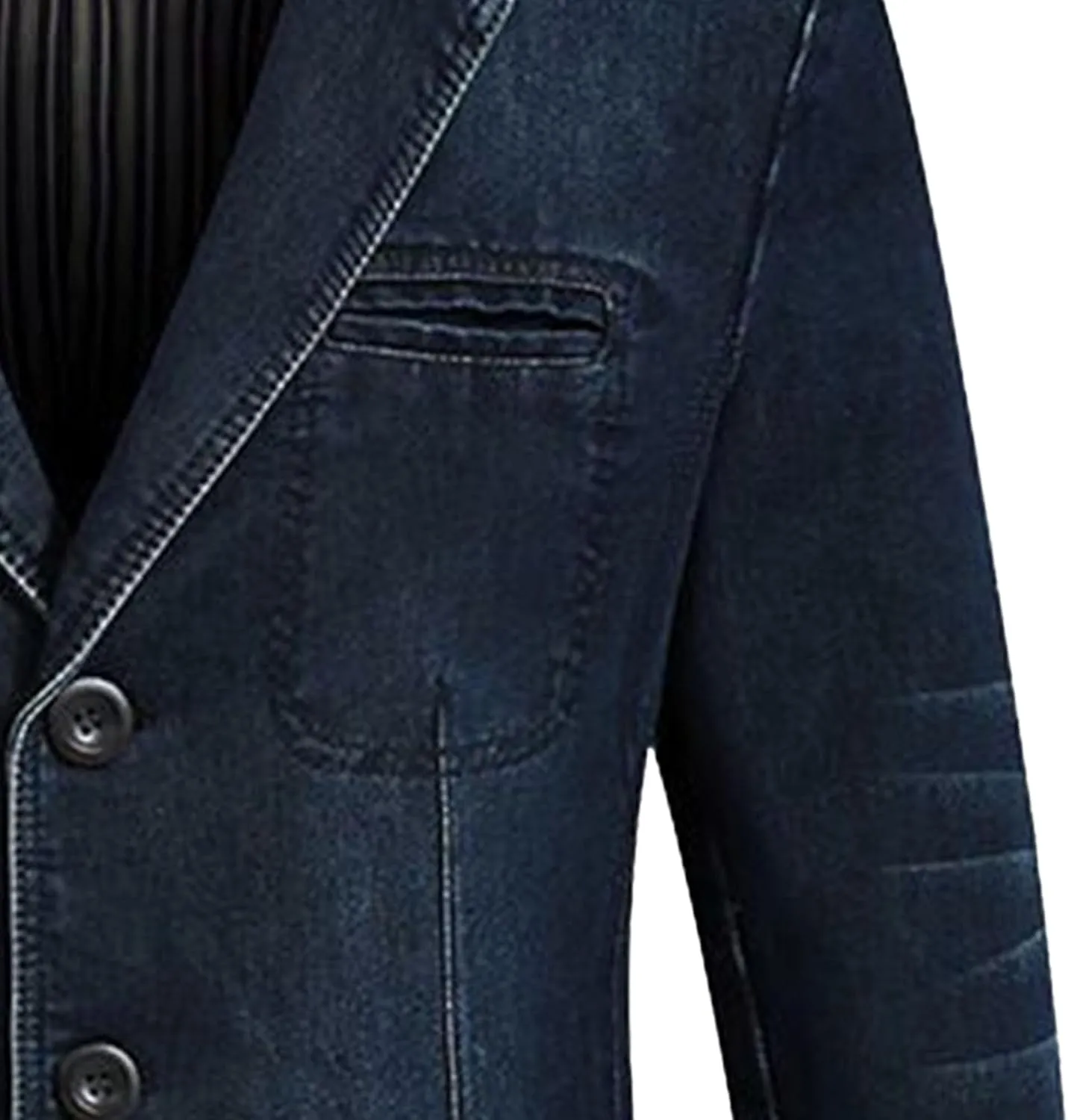 Men's 3 Buttons Denim Blazer Classic Notched Collar Jean Suit Jacket Distressed Casual Denim Jacket with Pockets