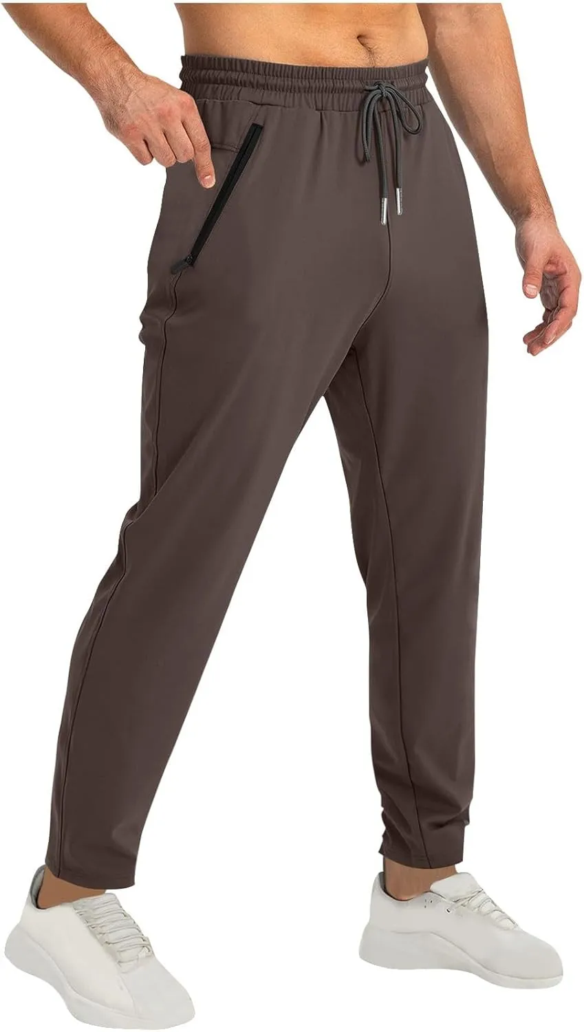 Men's Athletic Pants Lightweight Stretch Joggers Slim Fit Workout Bottoms with Zipper Pockets for Training