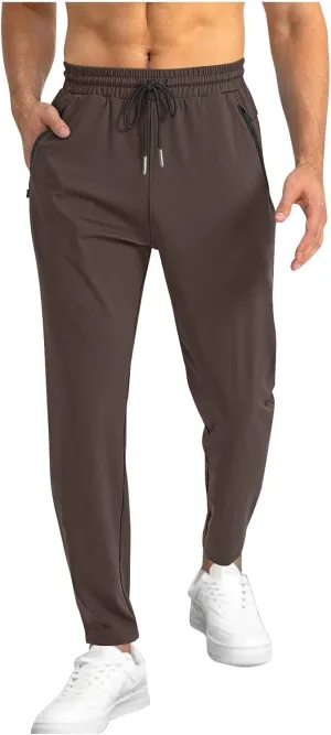 Men's Athletic Pants Lightweight Stretch Joggers Slim Fit Workout Bottoms with Zipper Pockets for Training