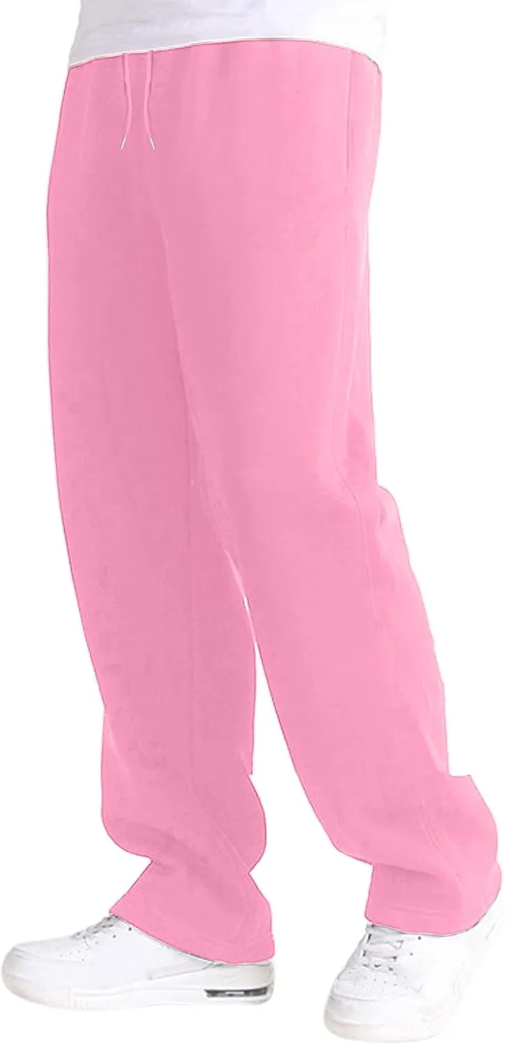 Men's Athletic Pants Rope Loose Waist Joggers Pants, Solid Color Pocket Trousers Loose Sports Workout Trousers