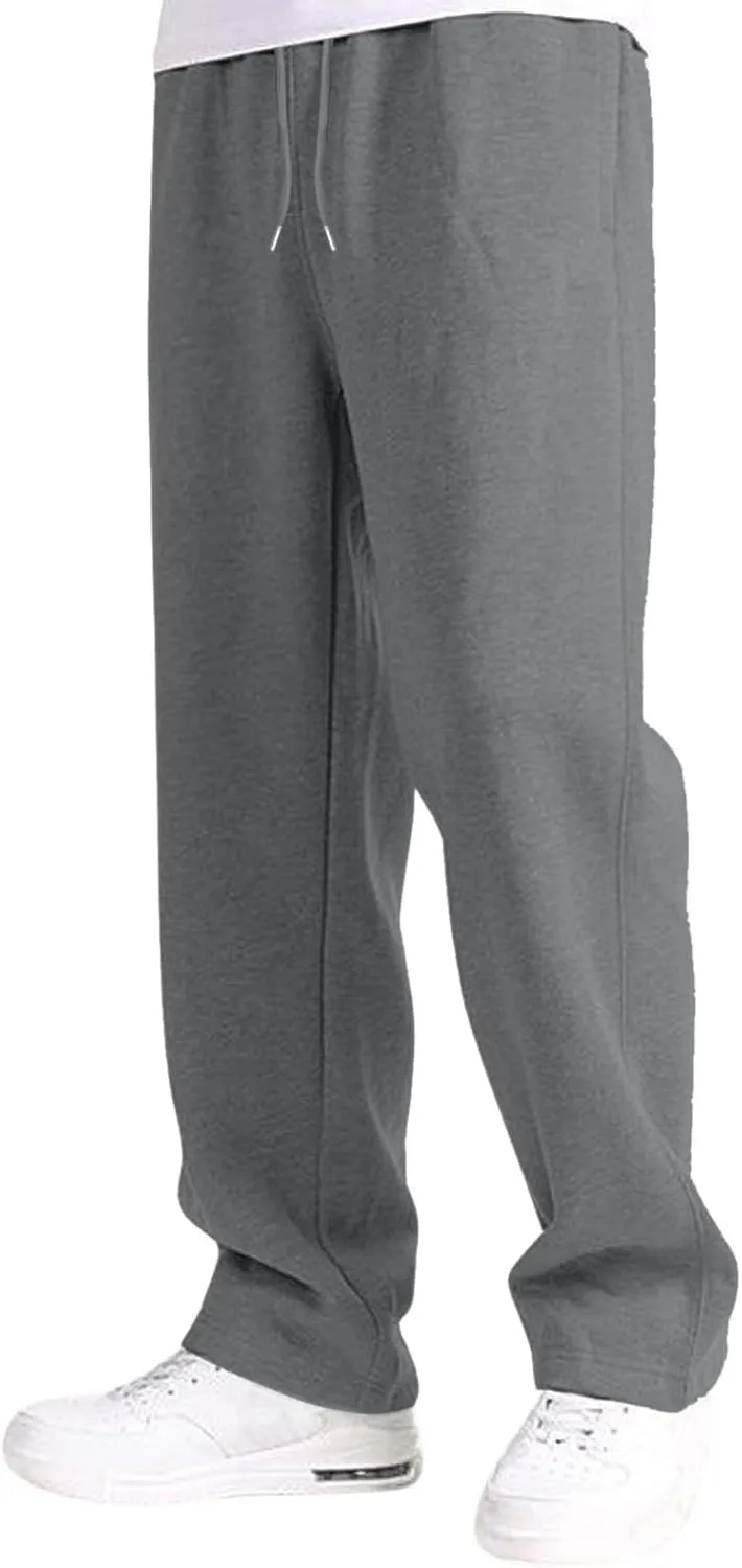Men's Athletic Pants Rope Loose Waist Joggers Pants, Solid Color Pocket Trousers Loose Sports Workout Trousers