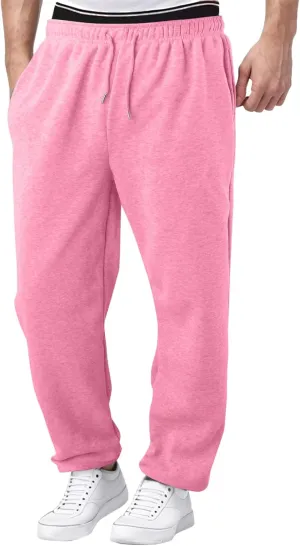 Men's Athletic Pants Rope Loose Waist Joggers Pants, Solid Color Pocket Trousers Loose Sports Workout Trousers
