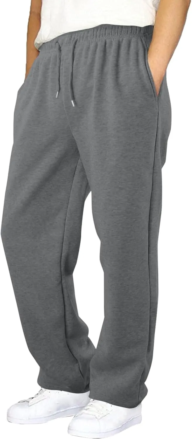Men's Athletic Pants Rope Loose Waist Joggers Pants, Solid Color Pocket Trousers Loose Sports Workout Trousers