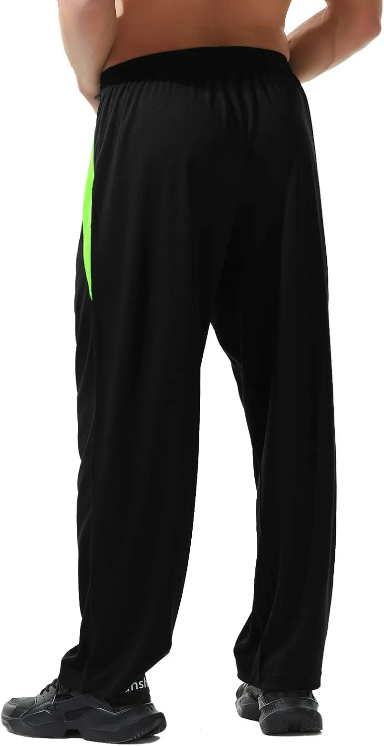 Mens Athletic Pants with Zipper Pockets Open Bottom Lightweight Sweatpants, for Workout, Running, Gym, Training