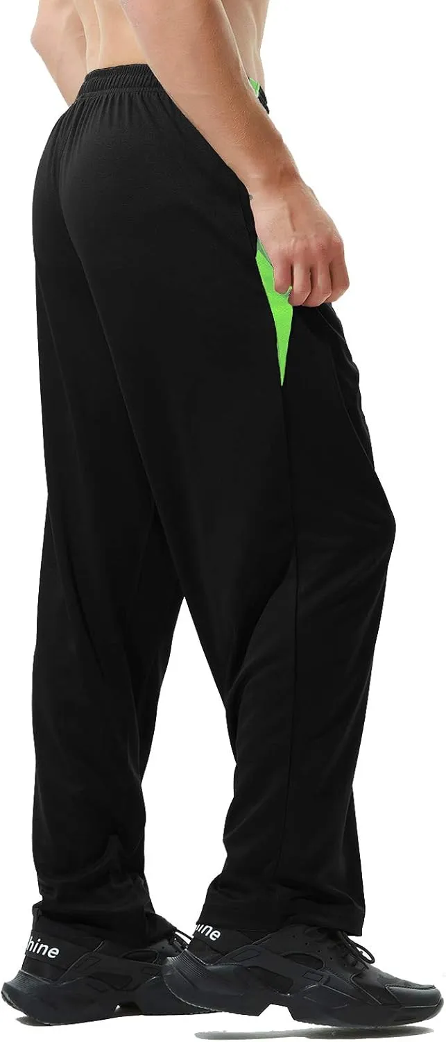 Mens Athletic Pants with Zipper Pockets Open Bottom Lightweight Sweatpants, for Workout, Running, Gym, Training