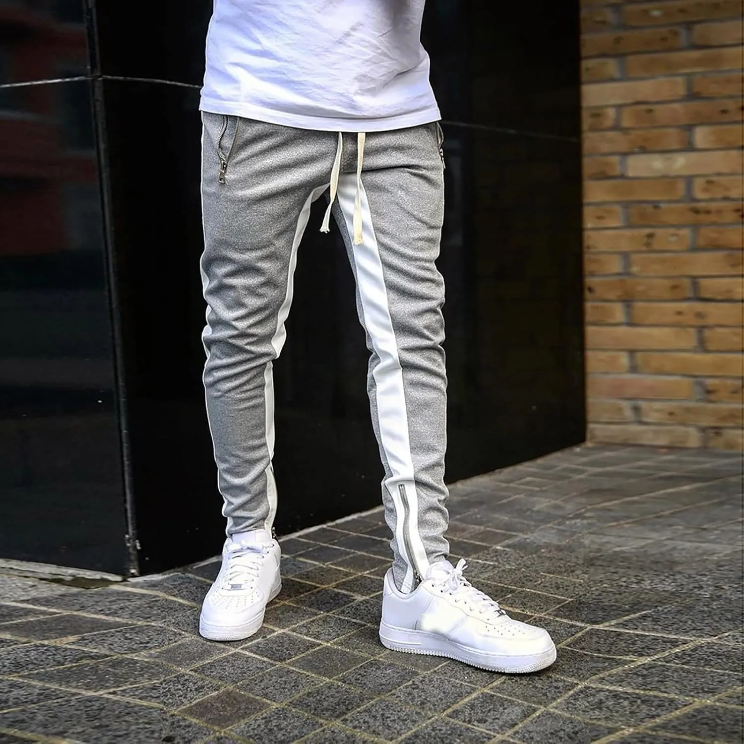 Mens Autumn Winter Cargo Joggers Stretch Pants Casual Twill Cotton Elastic Drawstring Outdoor Hiking Sweatpants