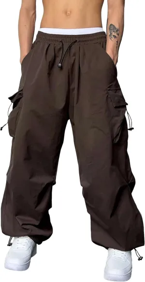Mens Baggy Cargo Pants Parachute Pants Causal Loose Fit Joggers Trendy Harem Pants Hip Hop Streetwear with Pockets