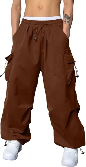 Men's Baggy Cargo Pants Trendy Casual Pants, Loose Fit Drawstring Rope Cargo Joggers with Pockets Streetwear