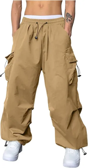 Men's Baggy Cargo Pants Trendy Casual Parachute Pant Loose Fit Harem Joggers with Pockets for Streetwear