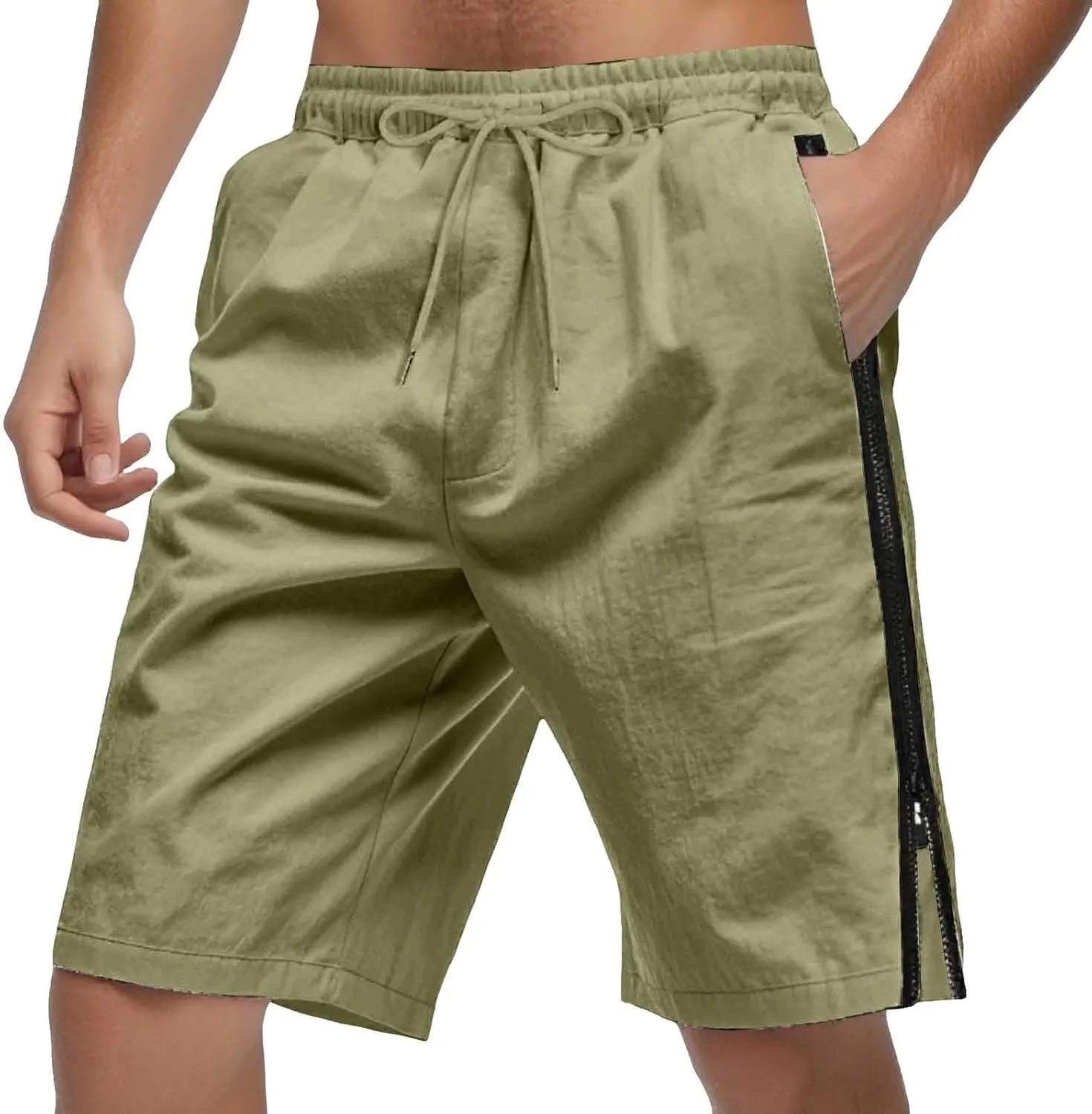 Men's Baggy Swim Trunks Side Zipper Silt Leg Breathable Elastic Waist Board Shorts Lightweight Loose-Fit Beach Short