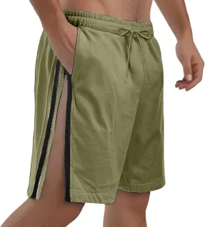 Men's Baggy Swim Trunks Side Zipper Silt Leg Breathable Elastic Waist Board Shorts Lightweight Loose-Fit Beach Short