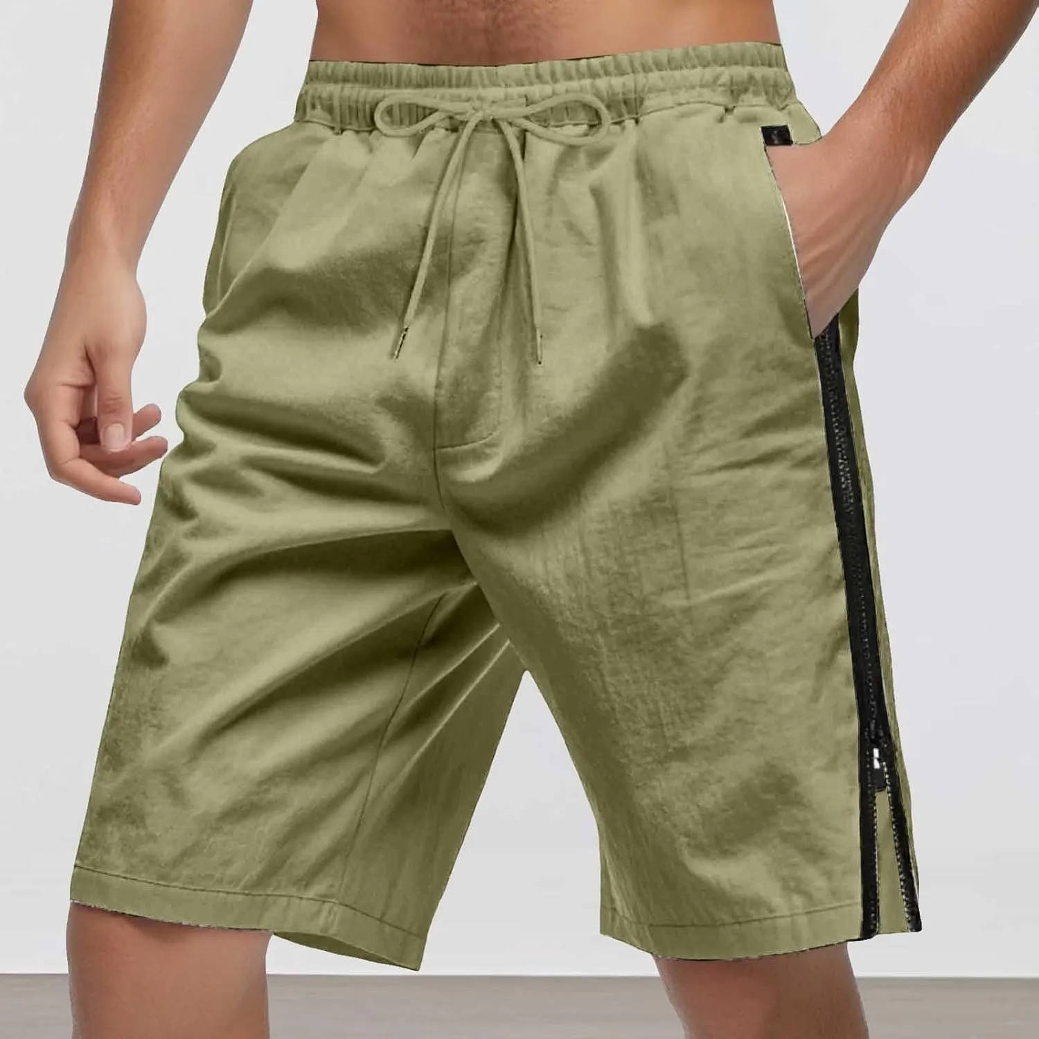 Men's Baggy Swim Trunks Side Zipper Silt Leg Breathable Elastic Waist Board Shorts Lightweight Loose-Fit Beach Short