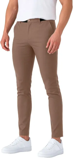 Mens Casual Dress Pants Regular Fit Stretch Chino Pants Skinny Elastic Waist Golf Pants with Pockets Pencil Trousers